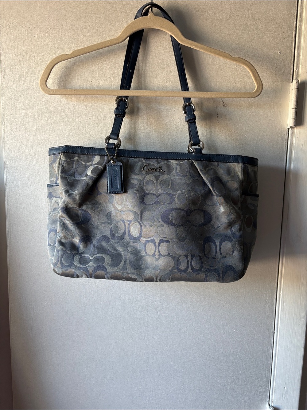 Authentic Coach Signature Canvas Tote in Navy and Gray